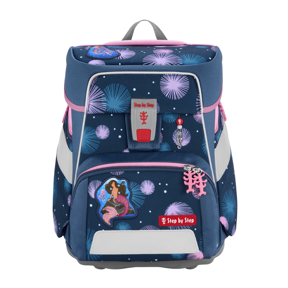 Step by Step SPACE Schulranzen Mermaid Delia in Dunkelblau mit Korallenmuster und Meerjungfrau-Magnetmotiv